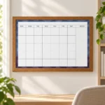 Wood Frame Monthly Calendar Whiteboard with Blue Border – view 3