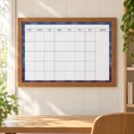 Wood Frame Monthly Calendar Whiteboard with Blue Border – view 4