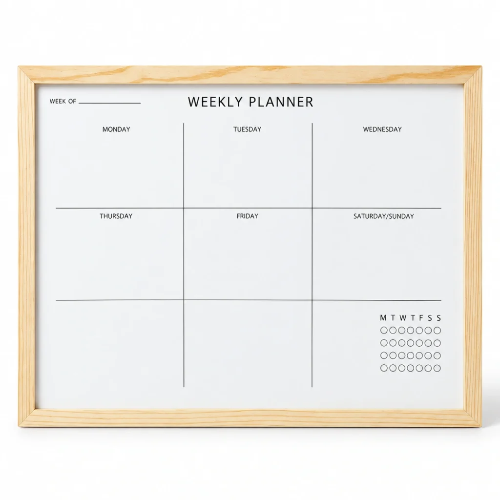 Wood Frame Weekly Planner Whiteboard