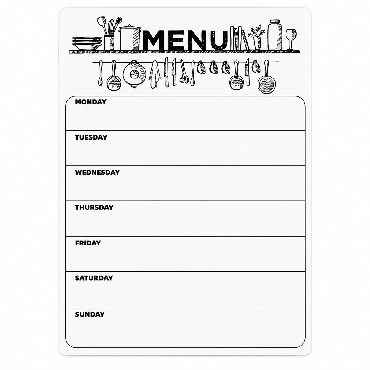 Kitchen Menu Magnetic Weekly Board
