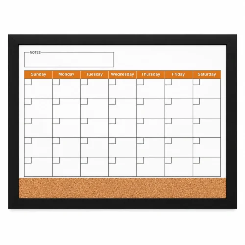 Black Frame Monthly Calendar with Cork Strip