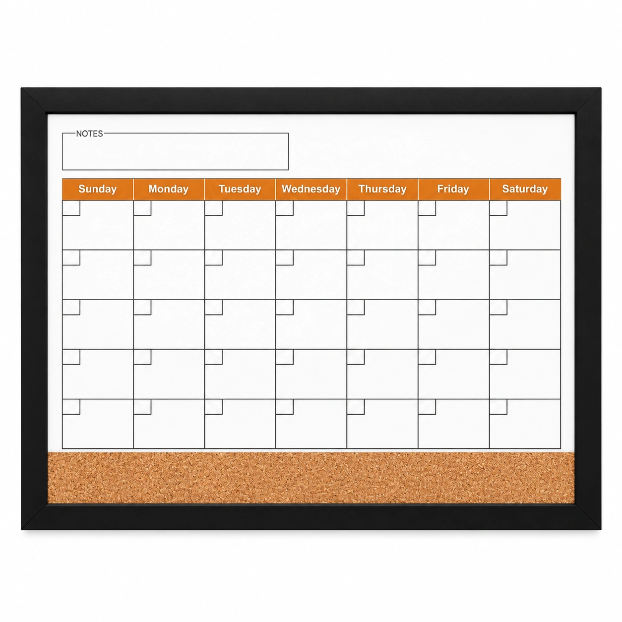 Black Frame Monthly Calendar with Cork Strip