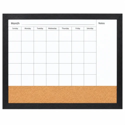Black Frame Monthly Calendar with Lower Cork Panel