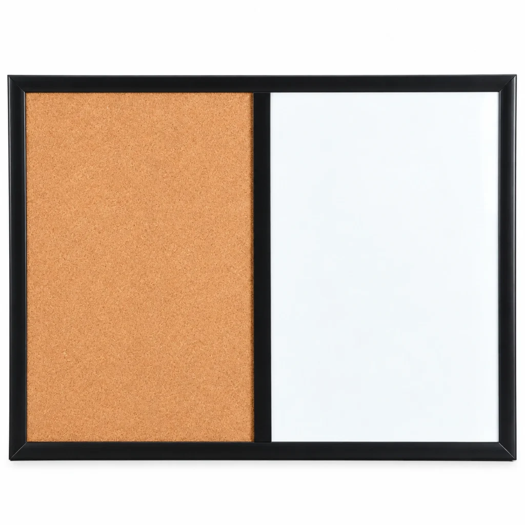 Black Frame Side-by-Side Whiteboard and Cork Board Combo