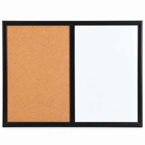 Black Frame Side-by-Side Whiteboard and Cork Board Combo