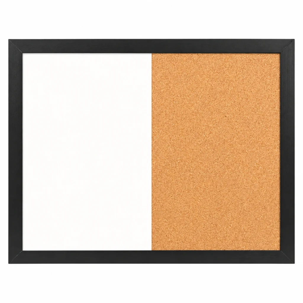 Black Frame Side-by-Side Whiteboard and Cork Board Combo