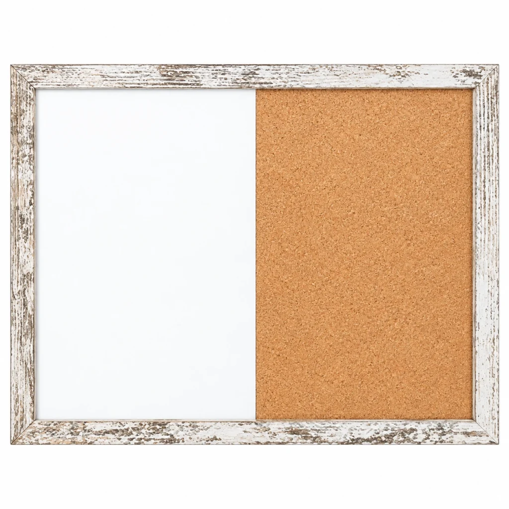 Combo de pizarra blanca y tablero de corcho con marco envejecido