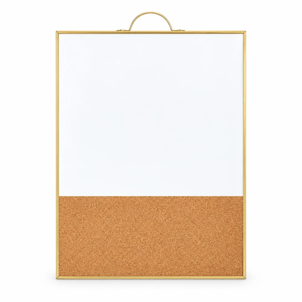 Gold-Tone Frame Whiteboard and Cork Strip Combo