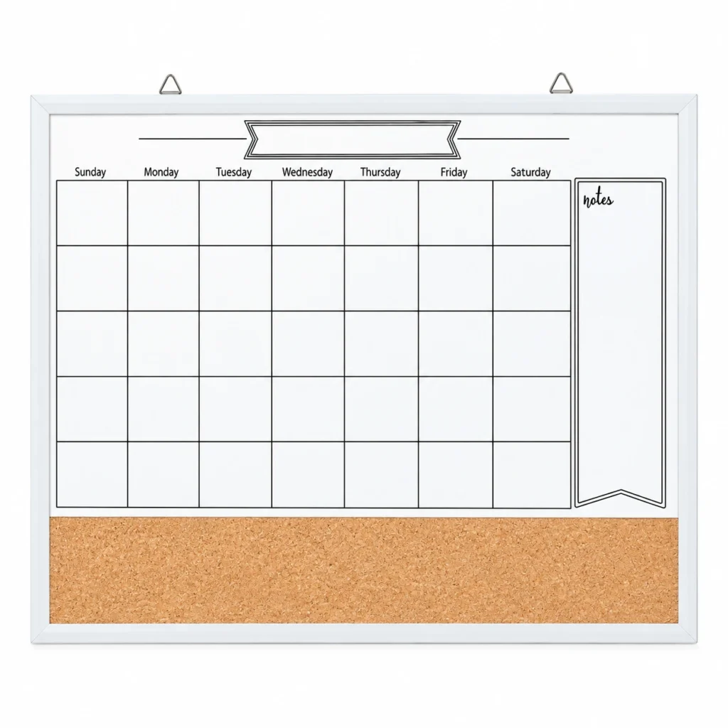 Monthly Calendar Whiteboard and Cork Strip Combo