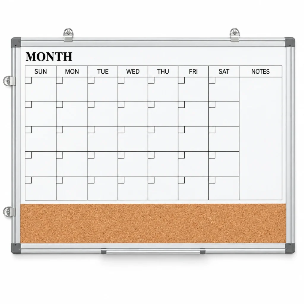 Combo de pizarra calendario mensual y tira de corcho