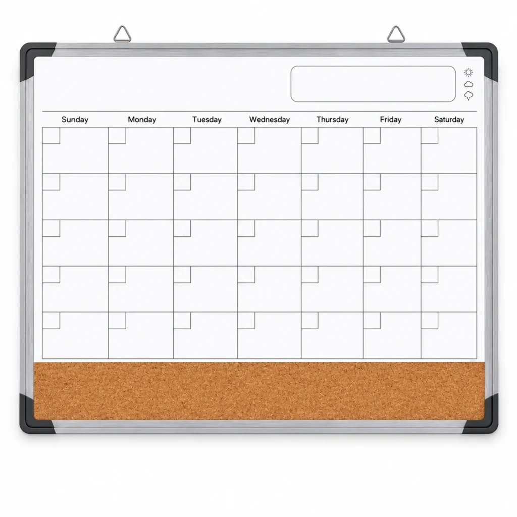 Monthly Calendar Whiteboard with Cork Strip