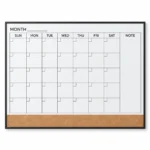 Monthly Calendar Whiteboard with Cork Strip and Notes Column