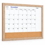 Calendario mensual con marco de madera natural y tira de corcho – vista 2
