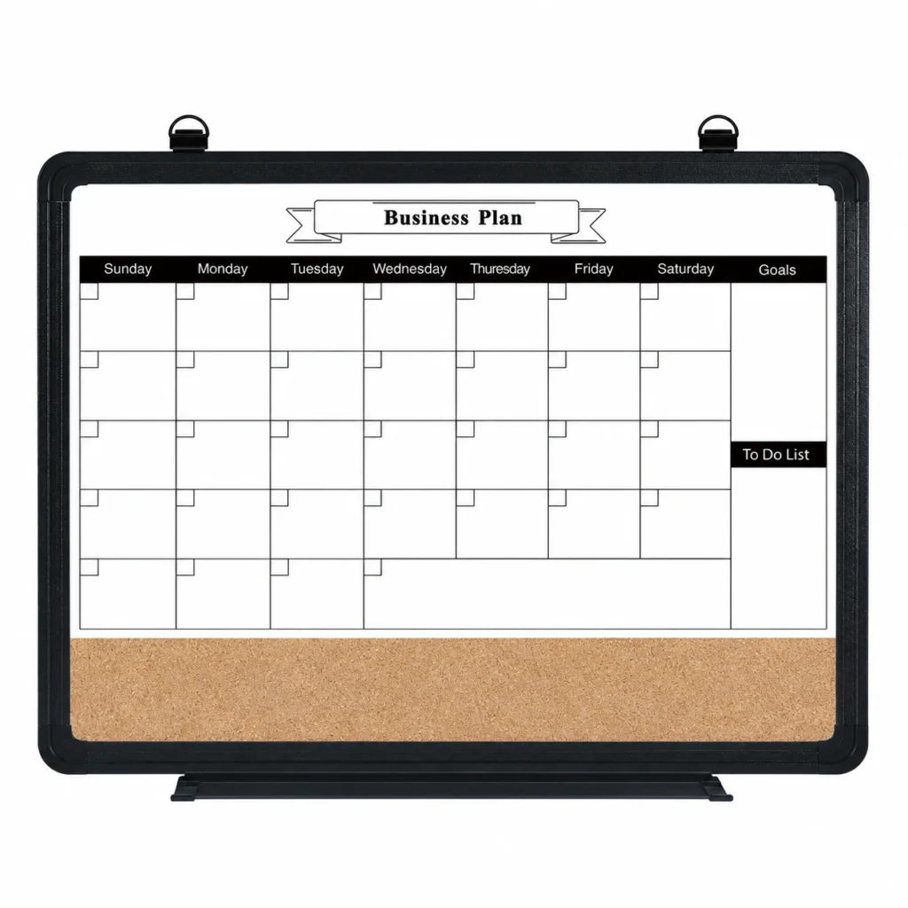 Rounded Black Frame Calendar with Cork Strip