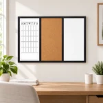 Combo de tres paneles: calendario, corcho y pizarra blanca – vista 3