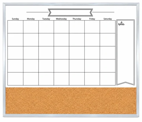 White Frame Monthly Calendar and Cork Strip Combo