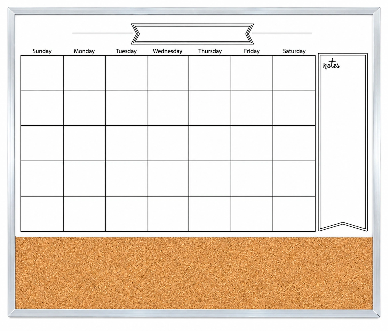 White Frame Monthly Calendar and Cork Strip Combo