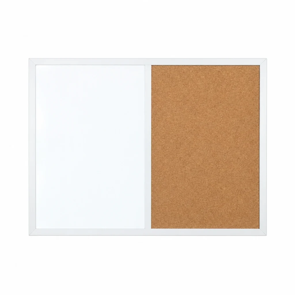 White Frame Whiteboard and Cork Board Combo