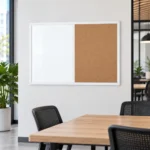 Combo de pizarra blanca y tablero de corcho con marco blanco – vista 4