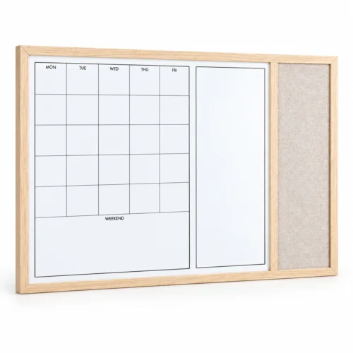 Wood-Tone Frame Calendar, Memo and Cork Combination Board