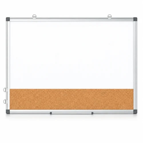 Pizarra blanca de pared con tira de corcho para anuncios