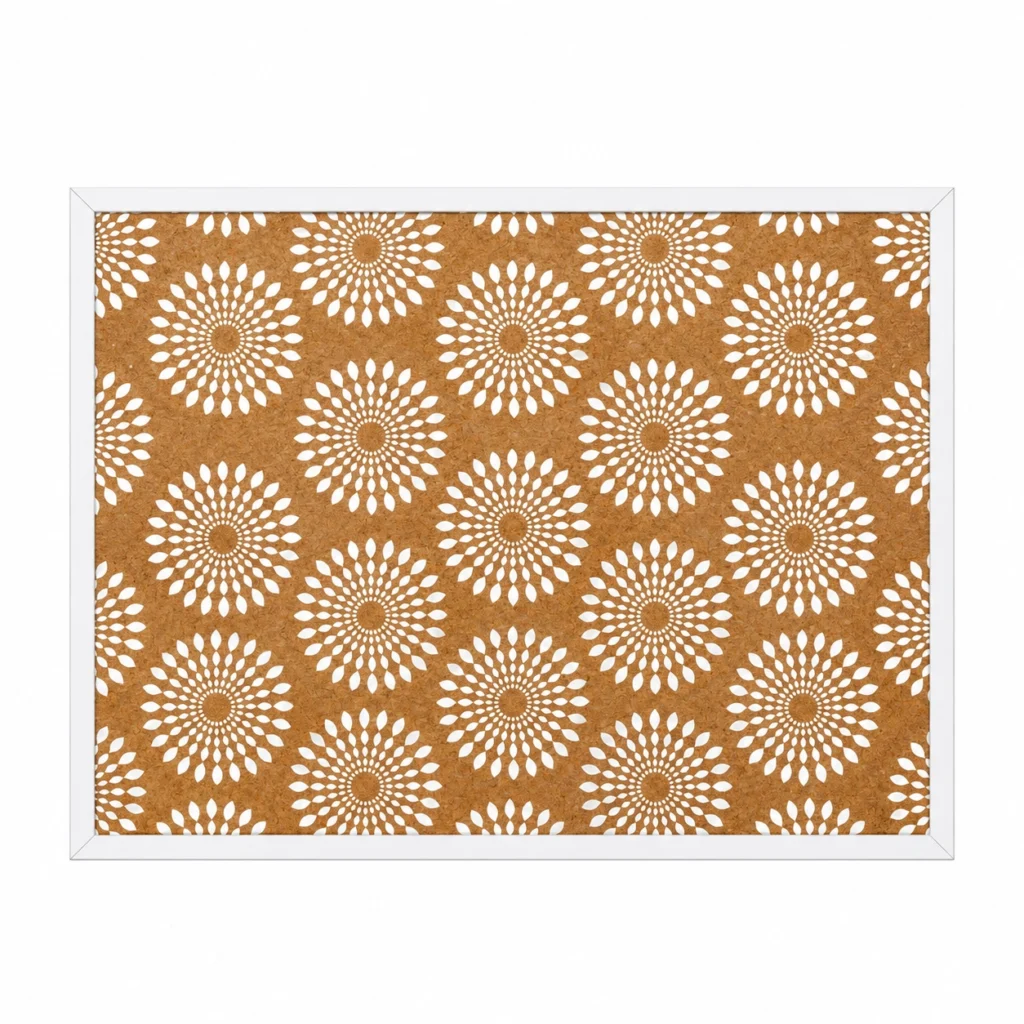 White Frame Floral-Pattern Cork Board