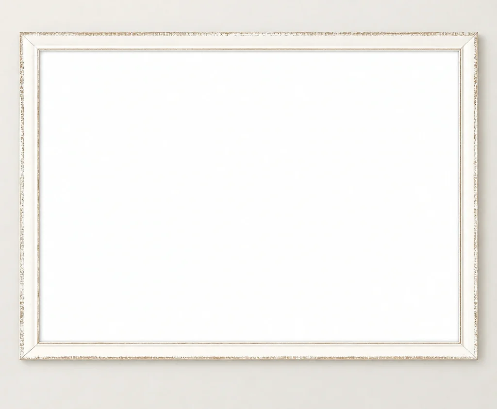 Pizarra blanca horizontal con marco blanco decorativo