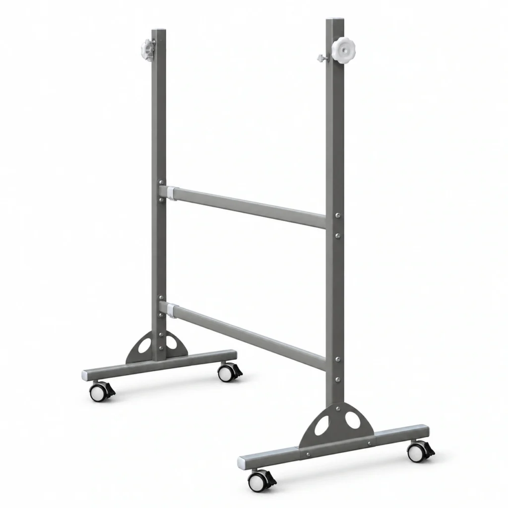 Soporte con ruedas para pizarra gris con base triangular – vista 2