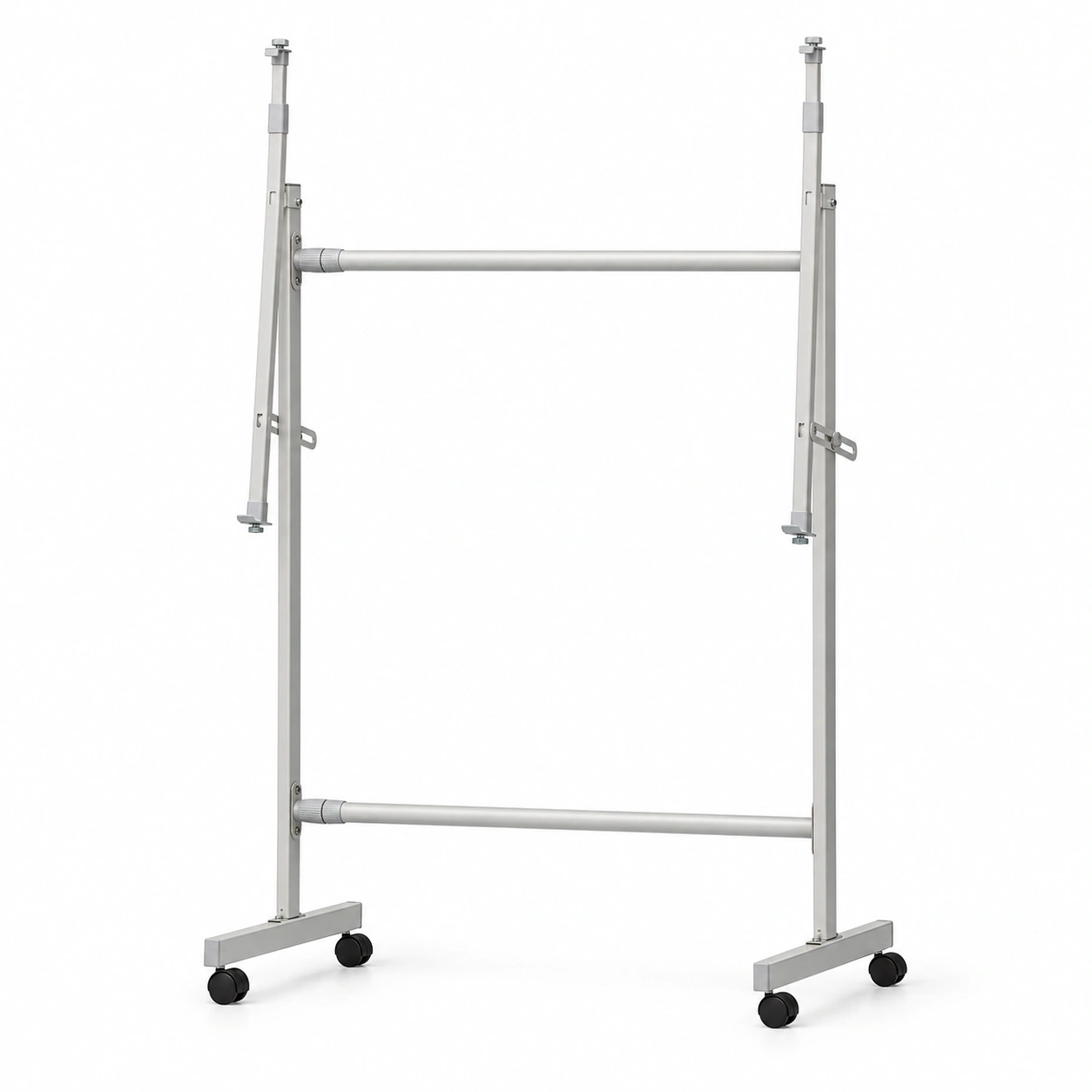 Silver-Tone Rolling Whiteboard Stand with Twin Rails