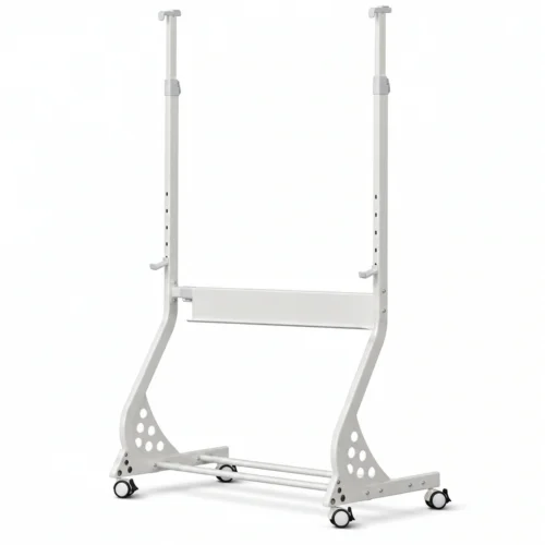 White Rolling Whiteboard Stand with Curved Base