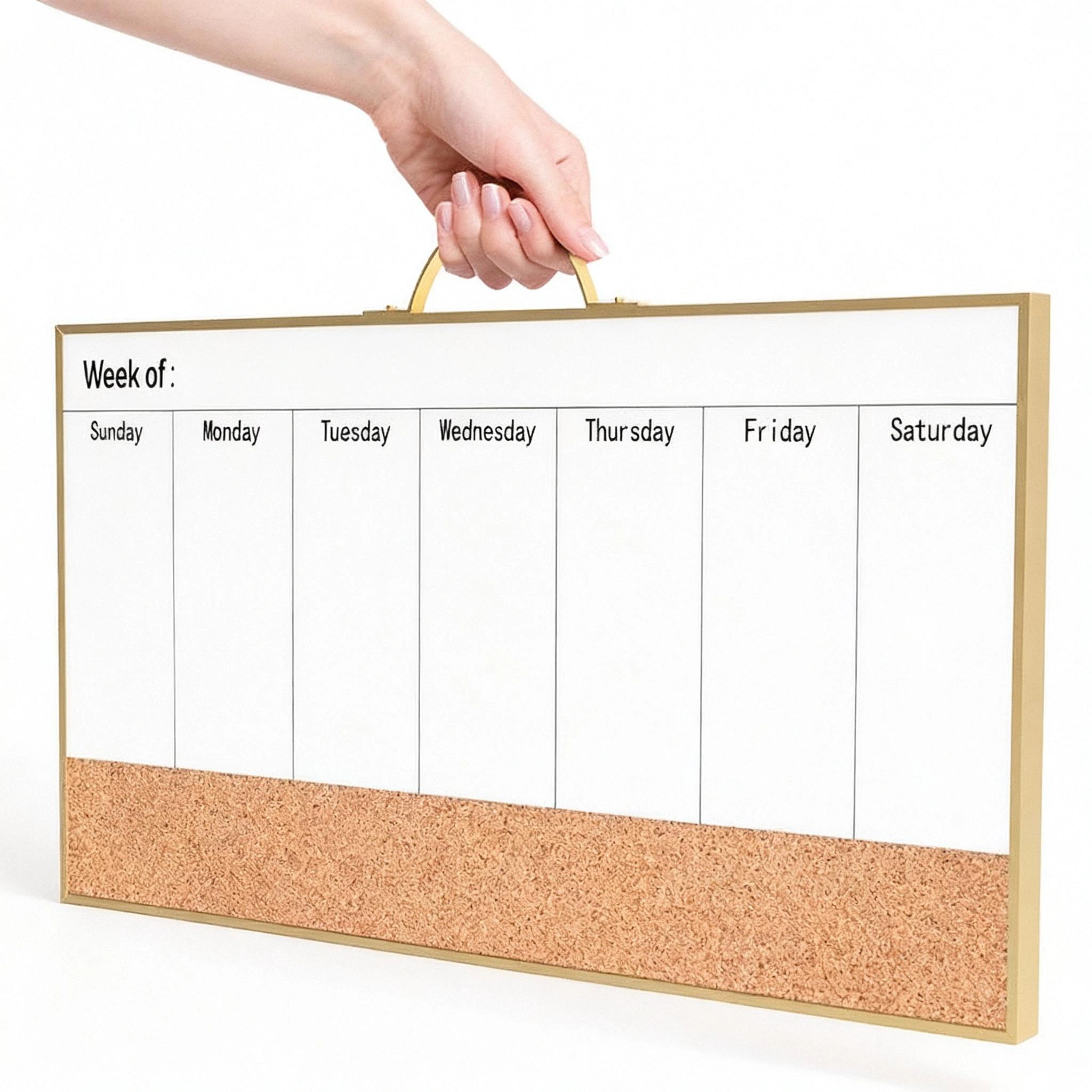 Gold-Tone Frame Weekly Planner and Cork Board Combo